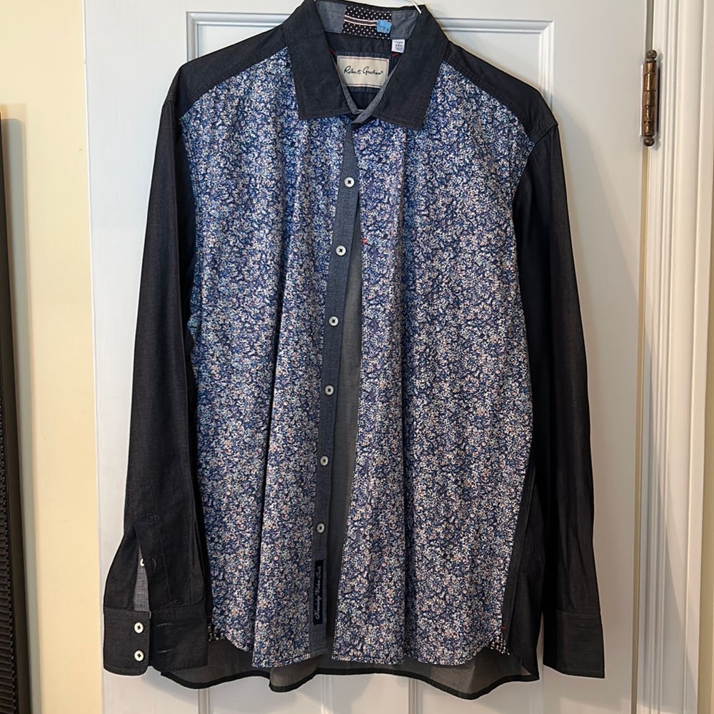 Robert Graham Tailored fit 3X Blue Chambray with Floral front
